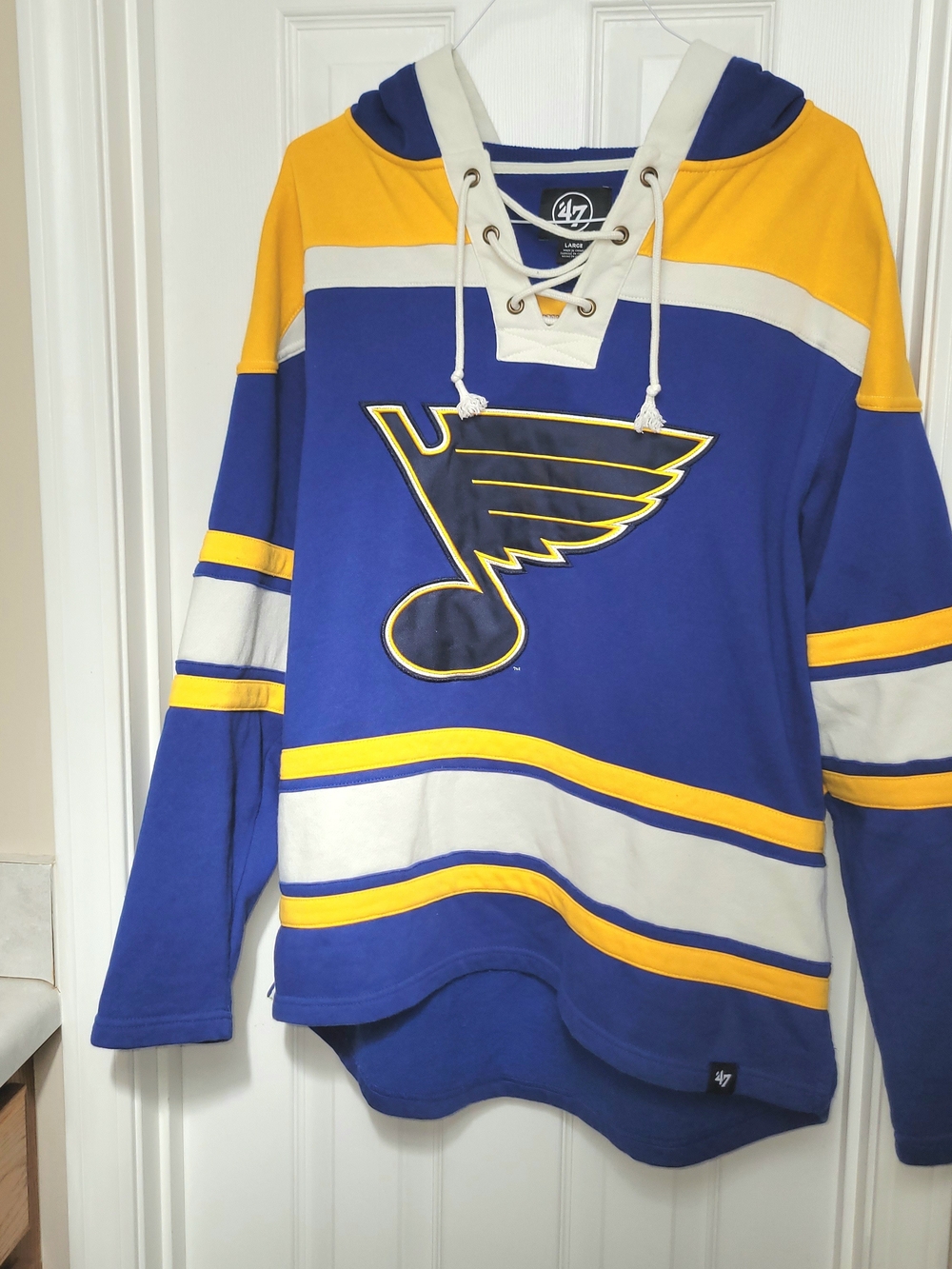 47 Brand St. Louis Blues Hooded Hockey Sweater - Royal Blue & Yellow Size L
